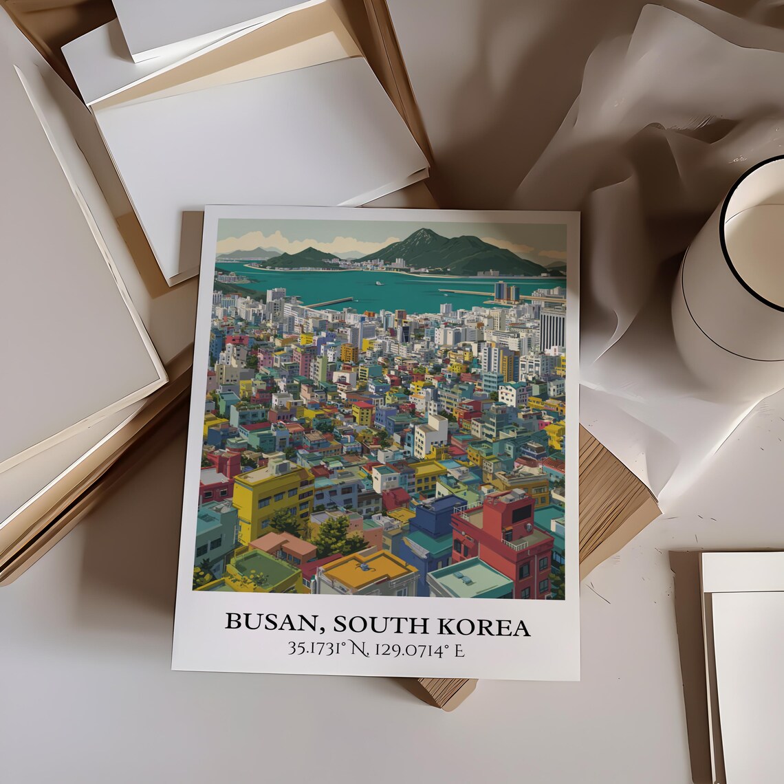 Busan South Korea Harbor Hillside Cityscape Retro Travel Poster - Image 5