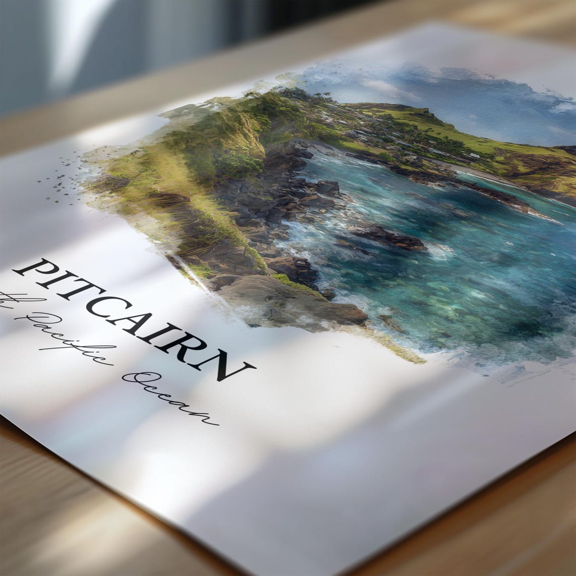Pitcairn South Pacific Island Rocky Coast Watercolor Art Poster - Image 5