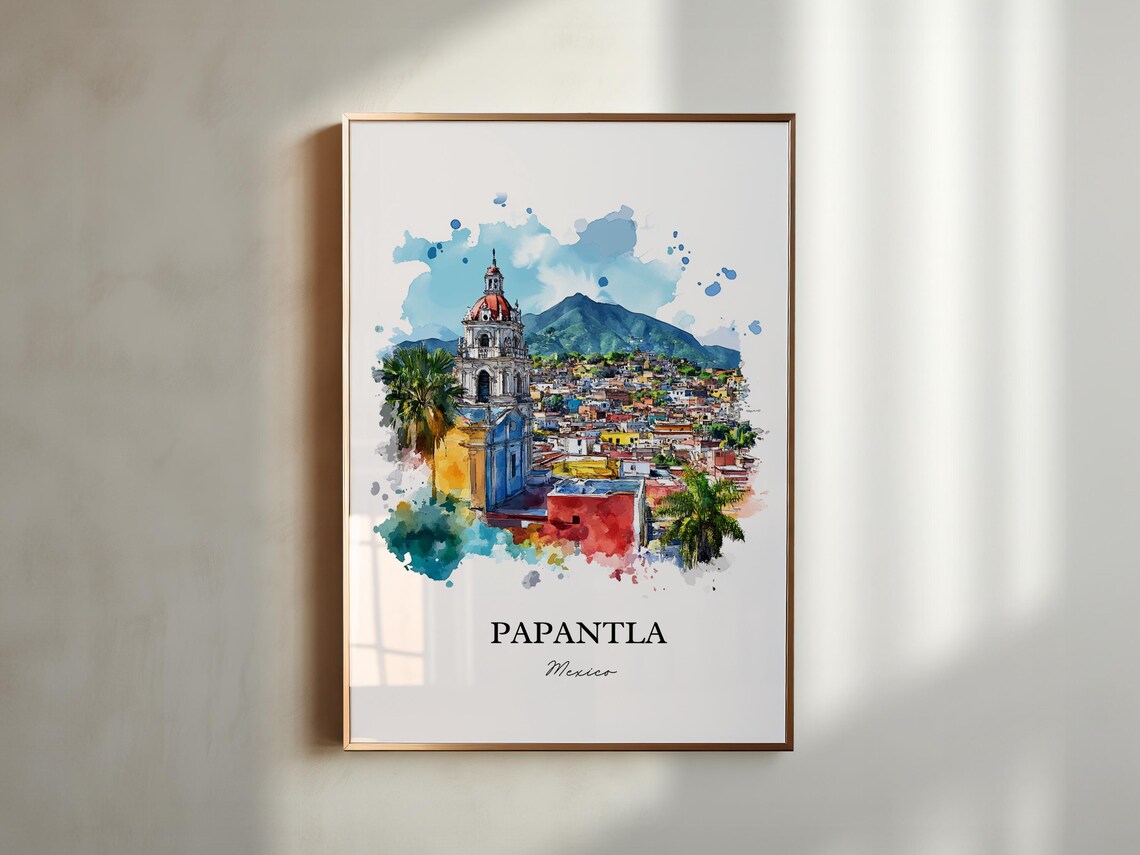 Papantla Mexico Red Dome Colonial Church Watercolor Travel Poster - Image 5