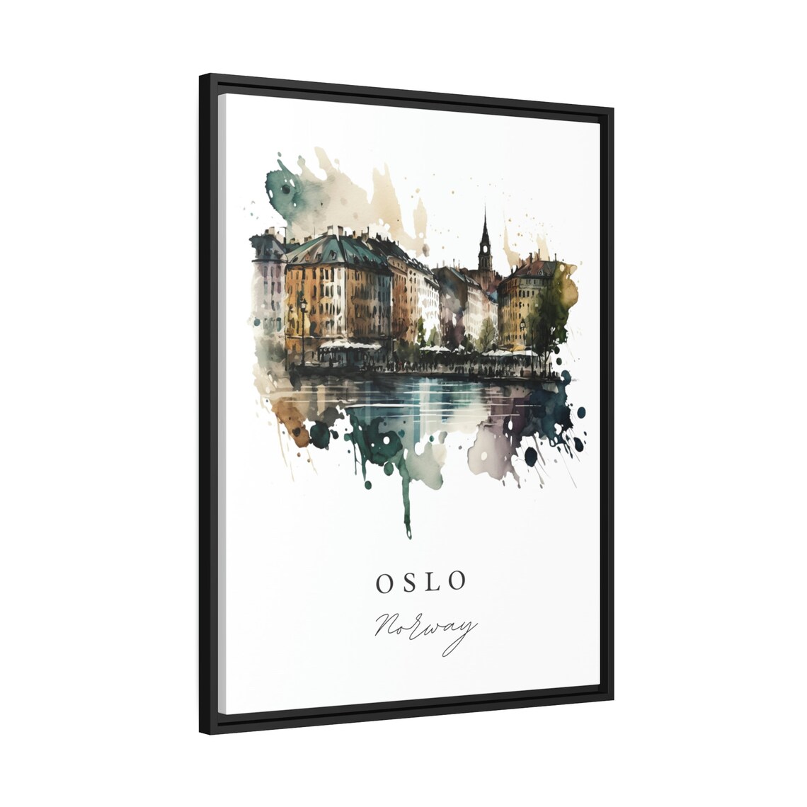Oslo Norway Harbor Waterfront Historic Watercolor City Travel Poster - Image 2