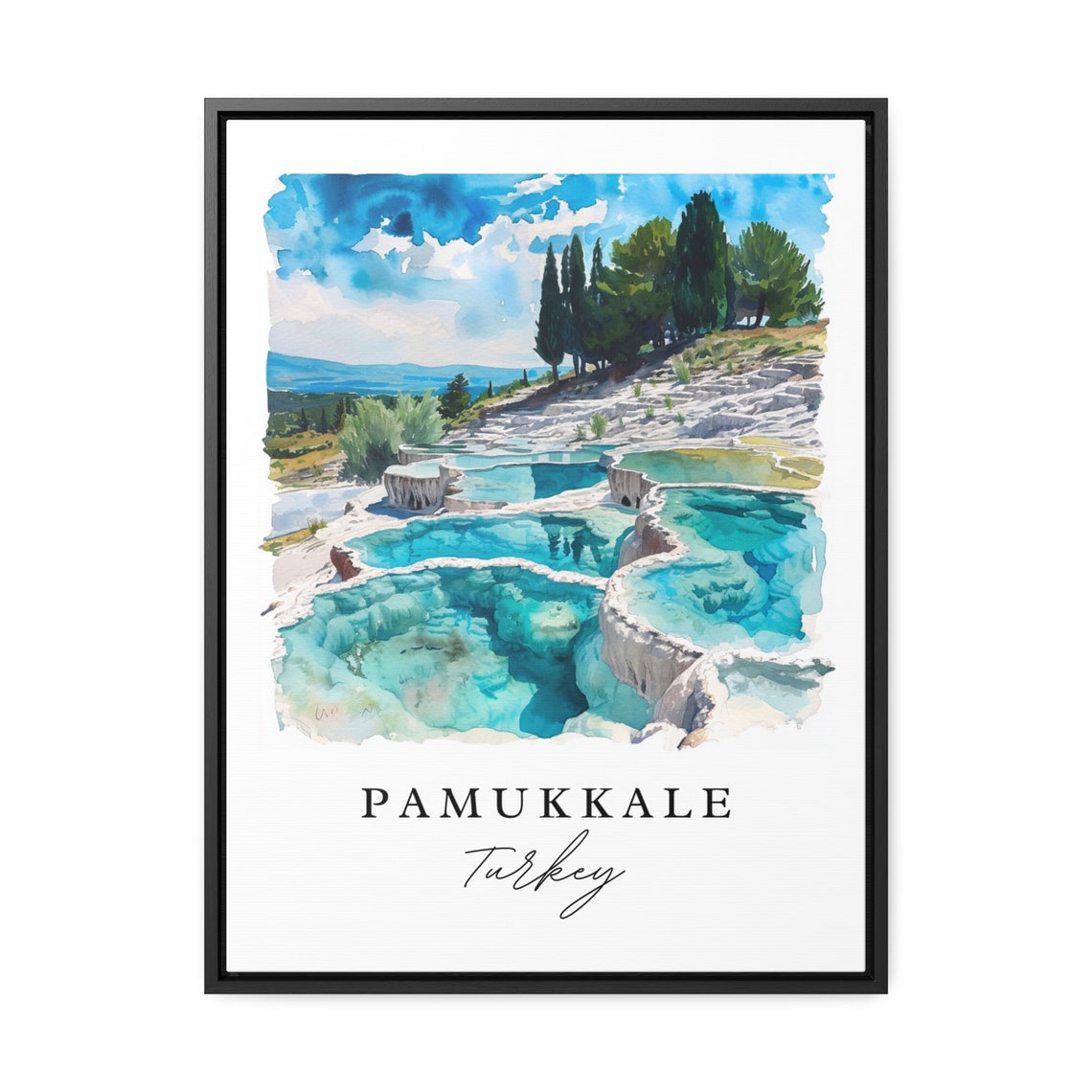Pamukkale Turkey Watercolor Travertine Terraces Pools Poster - Image 2
