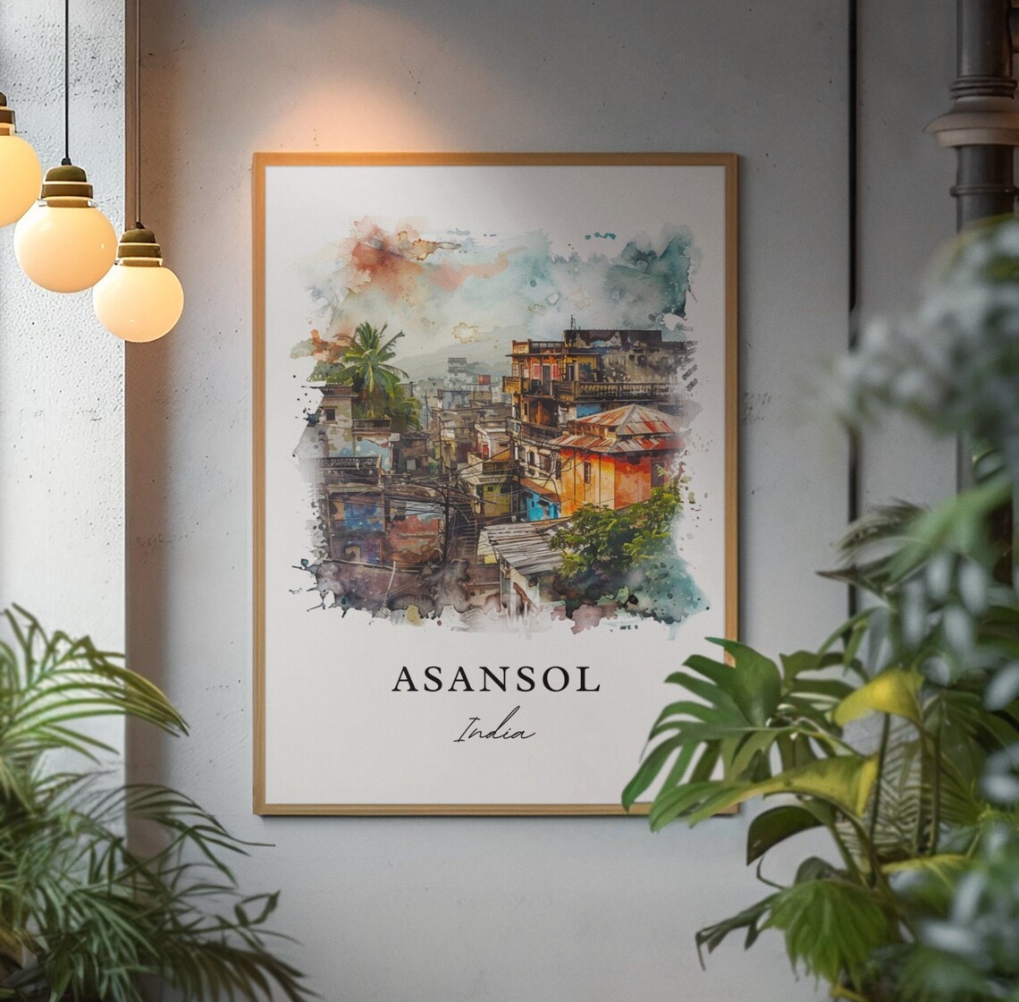 Asansol India Colorful Old Town Watercolor Travel Art Poster