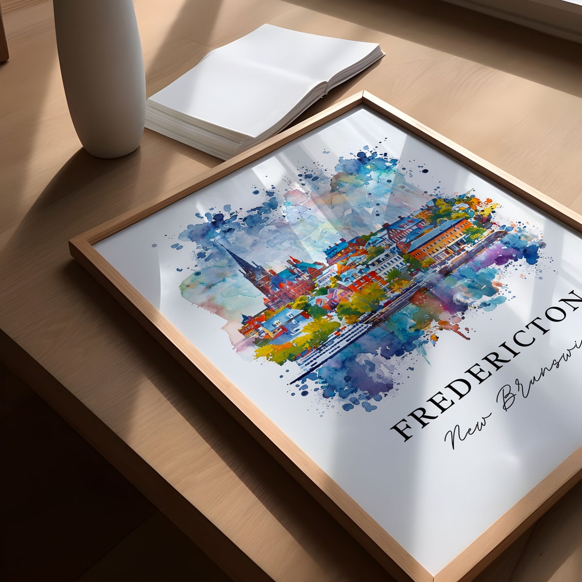 Fredericton New Brunswick Watercolor City Spire Waterfront Poster - Image 5