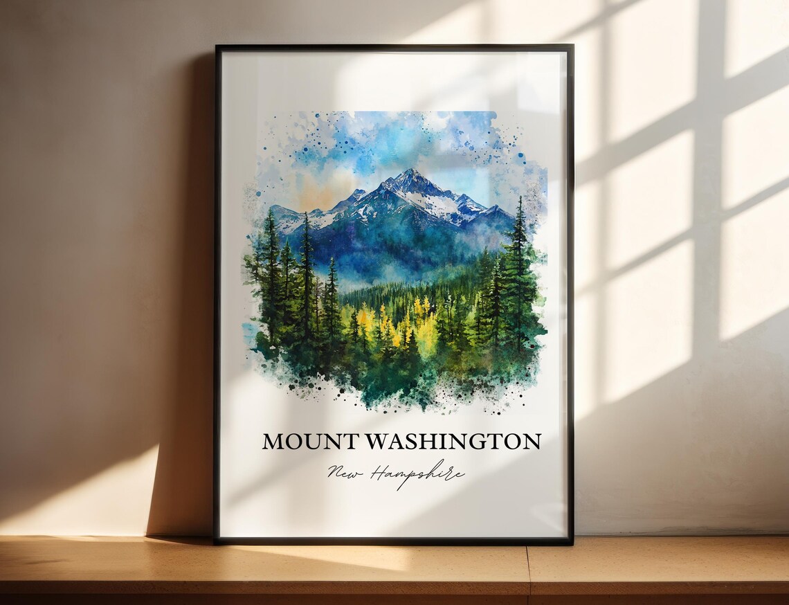 Mount Washington New Hampshire Snowy Peak Alpine Watercolor Poster