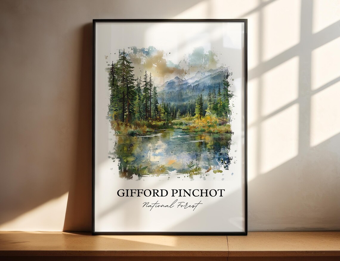 Gifford Pinchot National Forest Pine Lake Watercolor Nature Poster