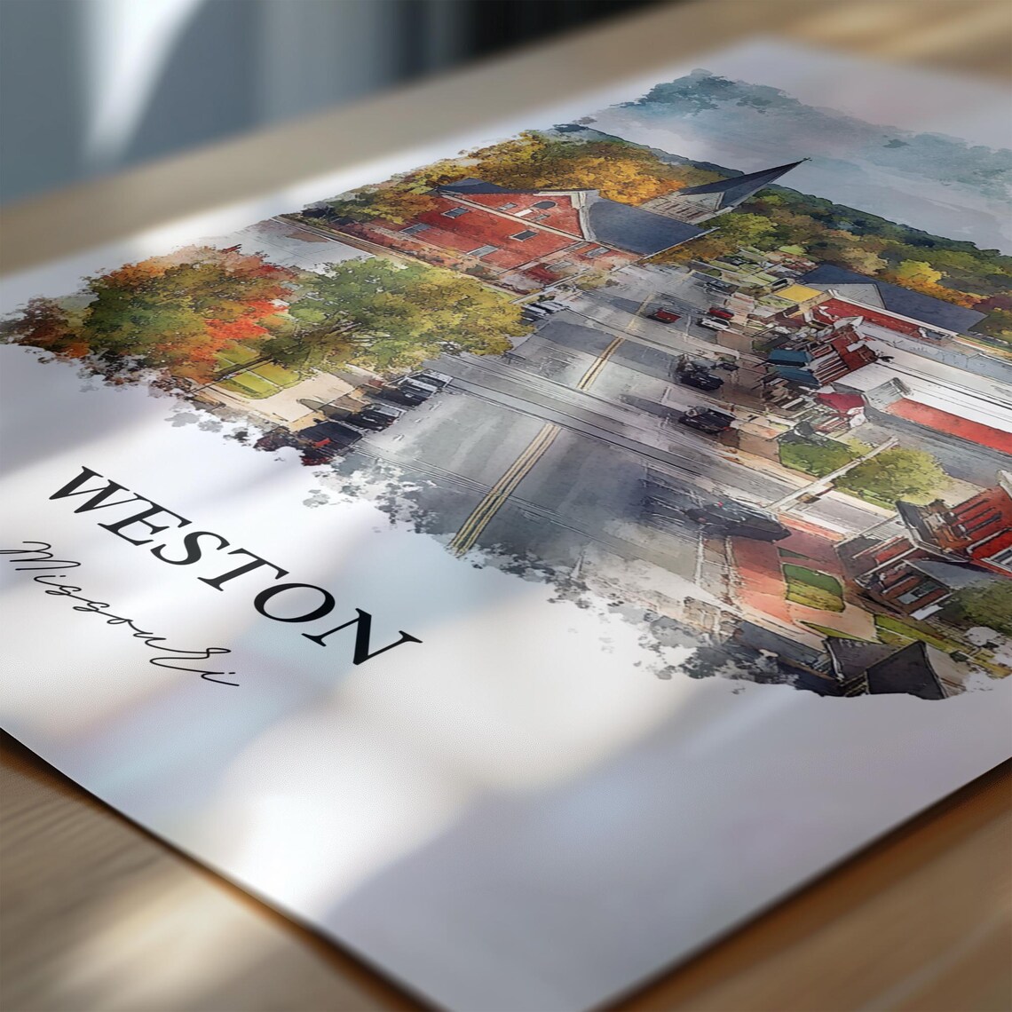 Weston Missouri Historic Main Street Watercolor Travel Gift Poster - Image 6