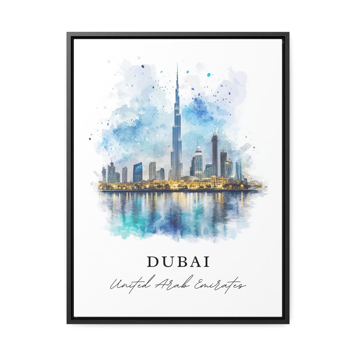 Dubai UAE Watercolor Burj Khalifa City Skyline Reflection Poster - Image 3