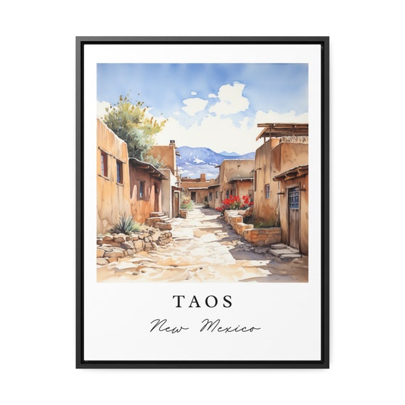 Taos Traditional Travel Art New Mexico Poster Print Wedding Gift Birthday Present Custom Text Perfect