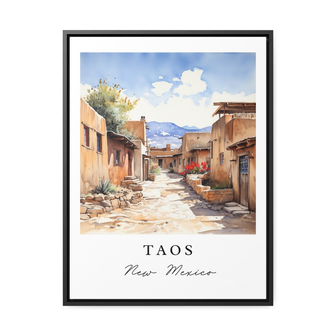 Taos Traditional Travel Art New Mexico Poster Print Wedding Gift Birthday Present Custom Text Perfect