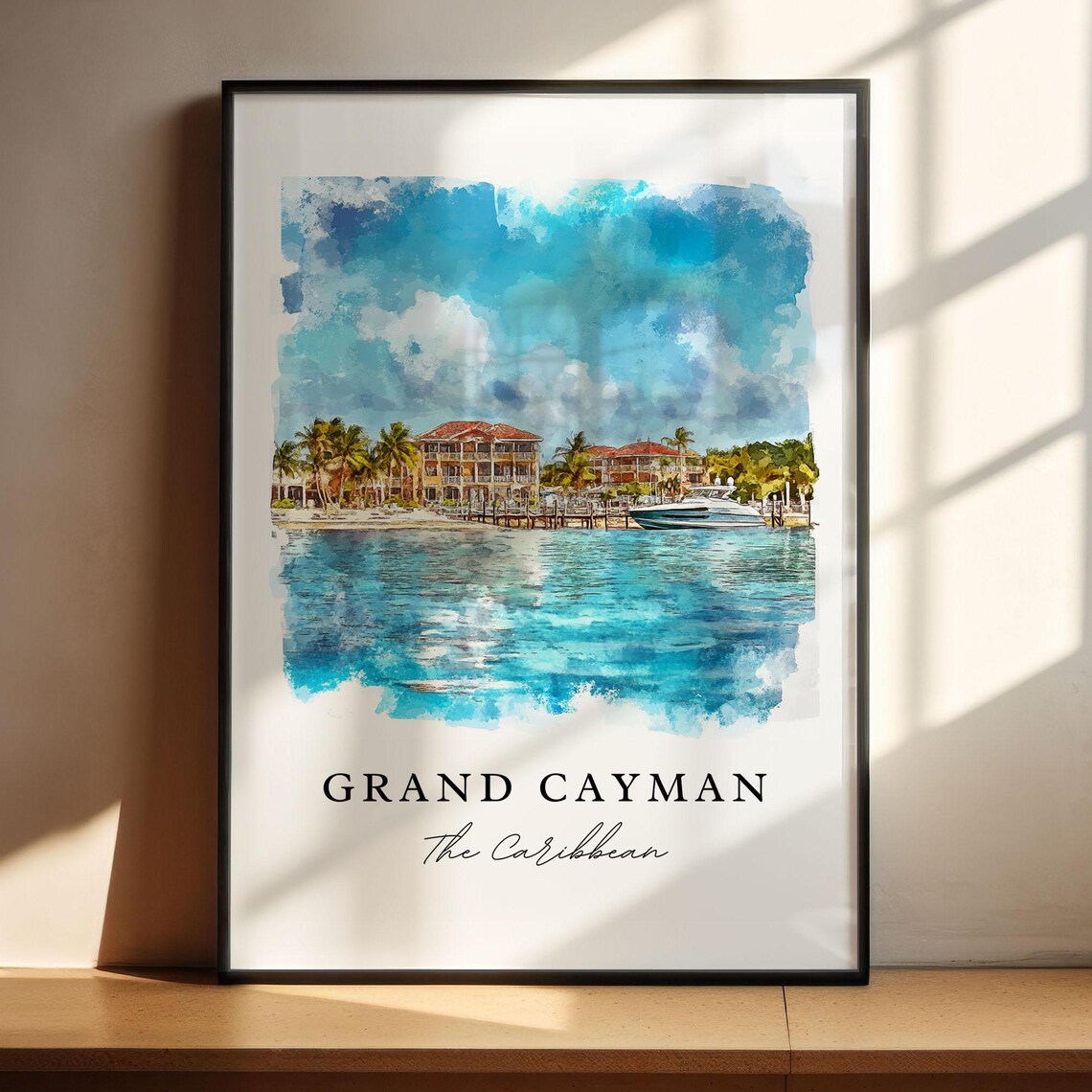 Grand Cayman Watercolor Travel Poster, Georgetown
