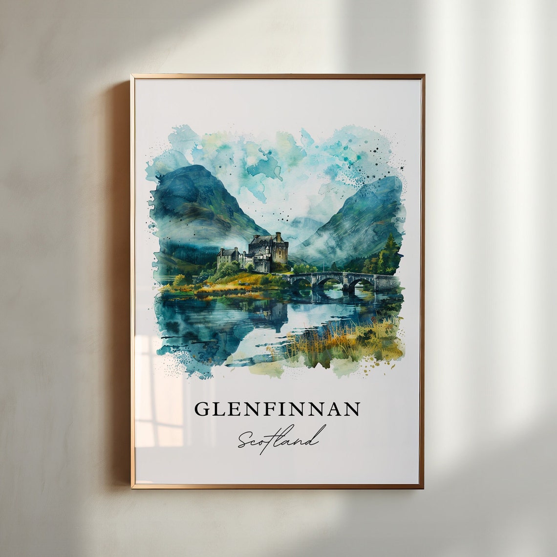 Glenfinnan Scotland Watercolor Travel Poster, Housewarming