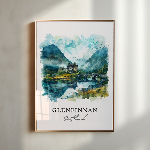 Glenfinnan Scotland Watercolor Travel Poster, Housewarming