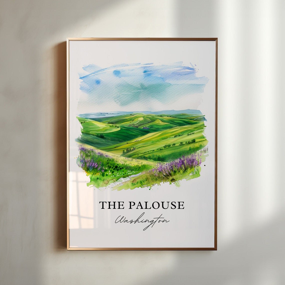 The Palouse Washington Watercolor Rolling Hills Scene Art Poster