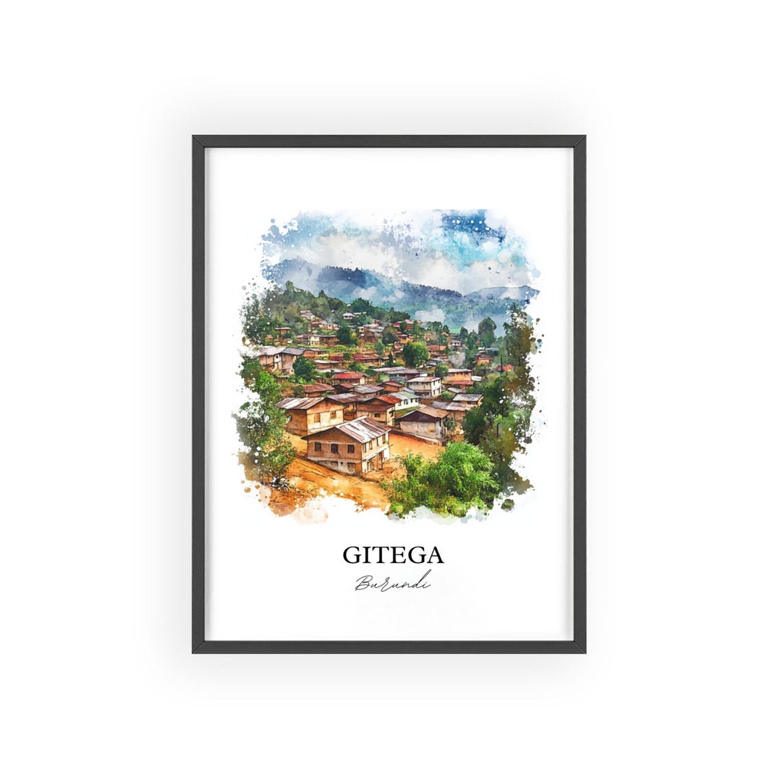 Gitega Burundi African Watercolor Hillside Village Art Poster - Image 2