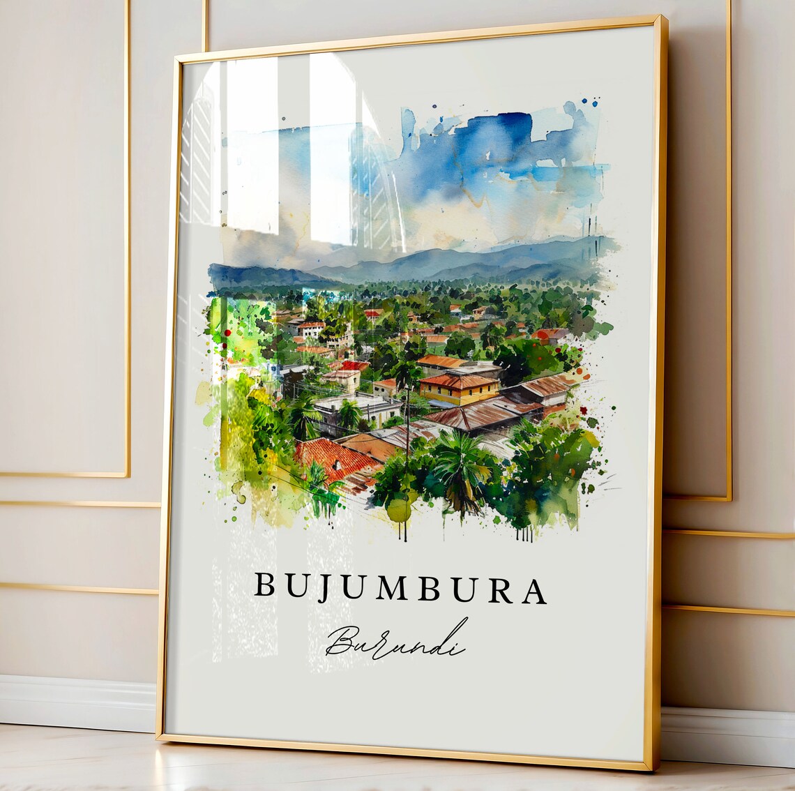 Bujumbura Burundi Lakeside City Panorama Watercolor Travel Poster - Image 4