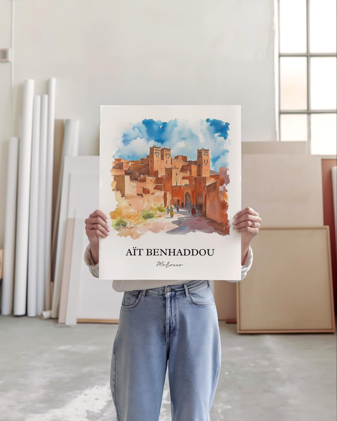 Ait Benhaddou Morocco Kasbah Fortress Watercolor Travel Poster - Image 6
