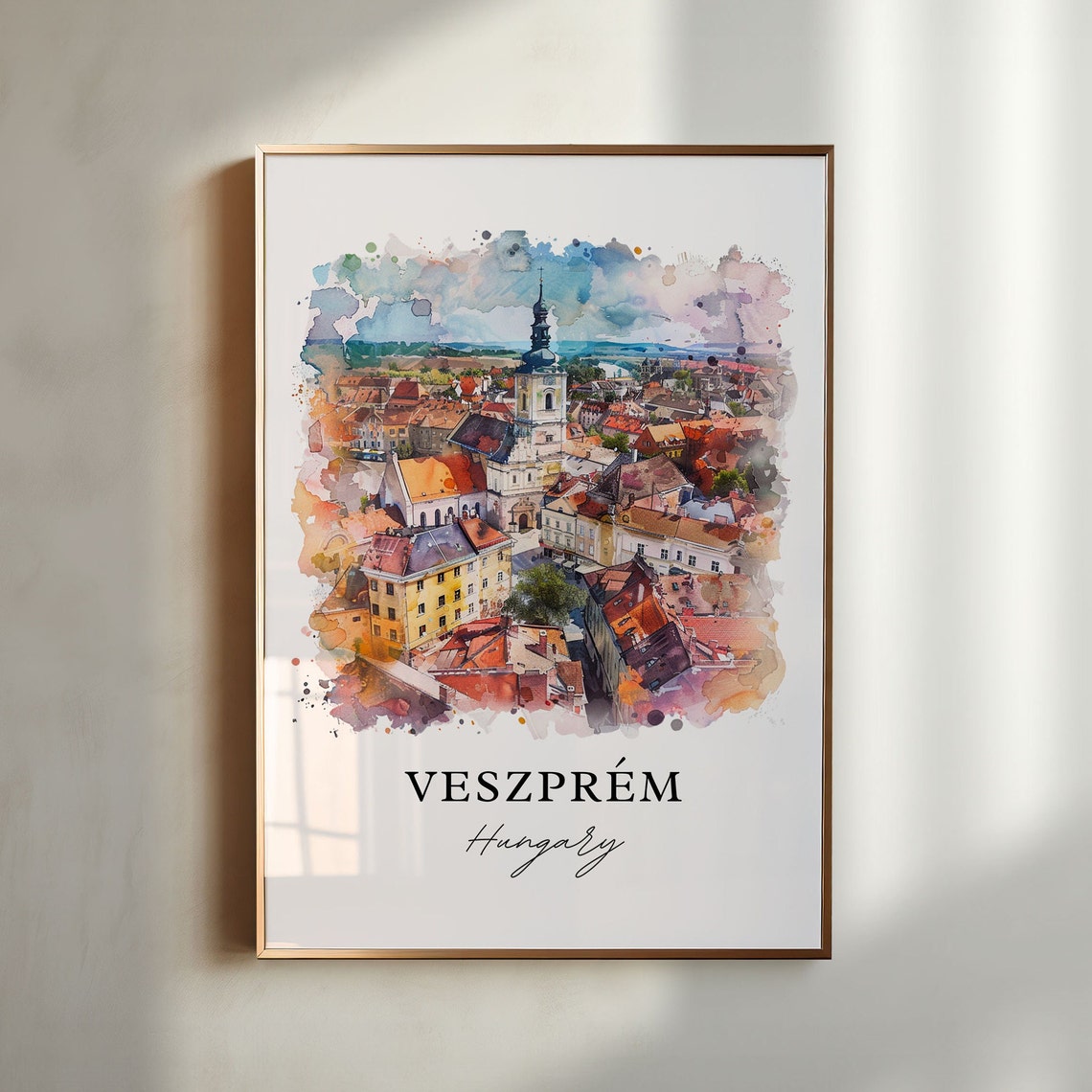 Veszprem Watercolor Travel Poster, Hungary Print