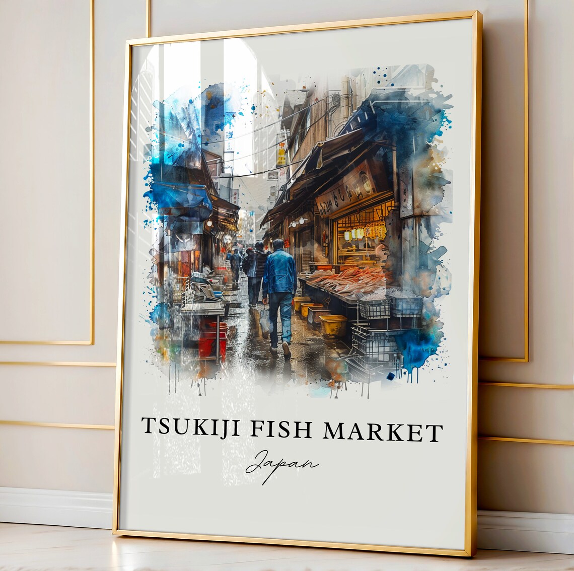 Tsukiji Fish Market Tokyo Japan Alley Watercolor Street Food Poster - Image 4