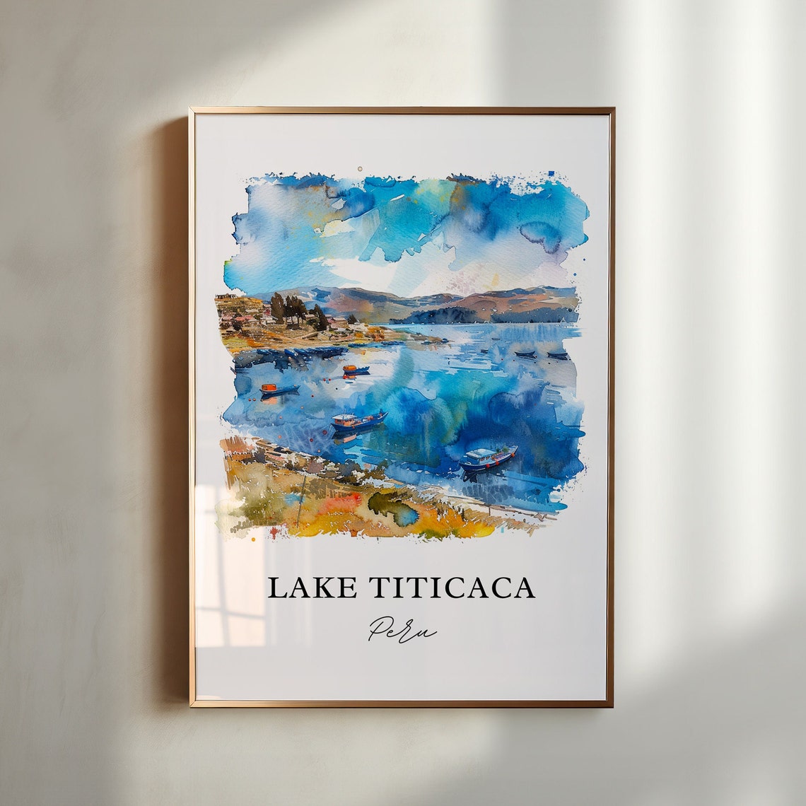 Lake Titicaca Wall Art Peru Print Watercolor Gift Travel Poster Housewarming