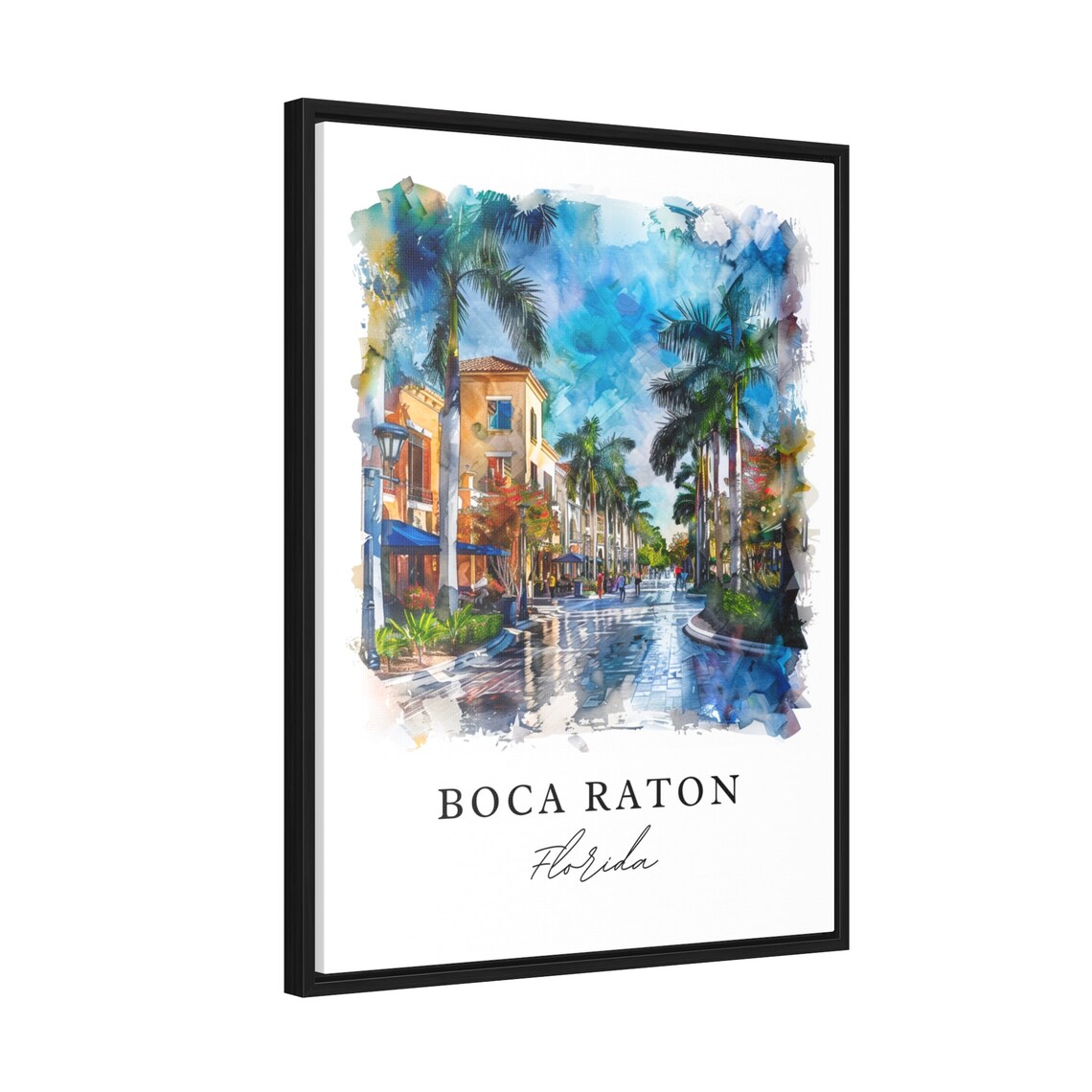 Boca Raton Florida Watercolor Palm Lined Street Travel Poster - Image 2
