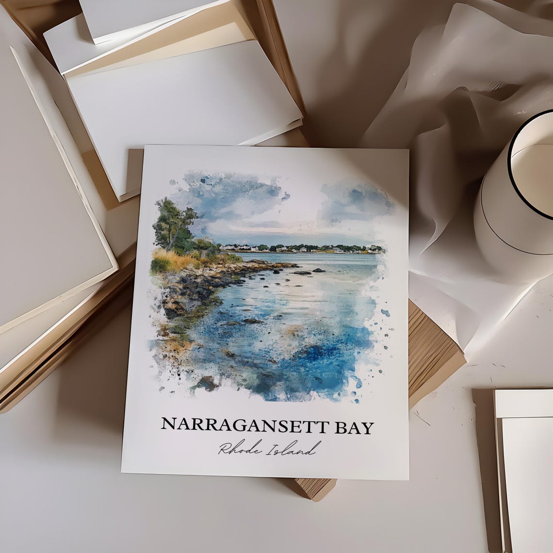 Narragansett Bay Rhode Island Rocky Shore Watercolor Coast Poster - Image 3