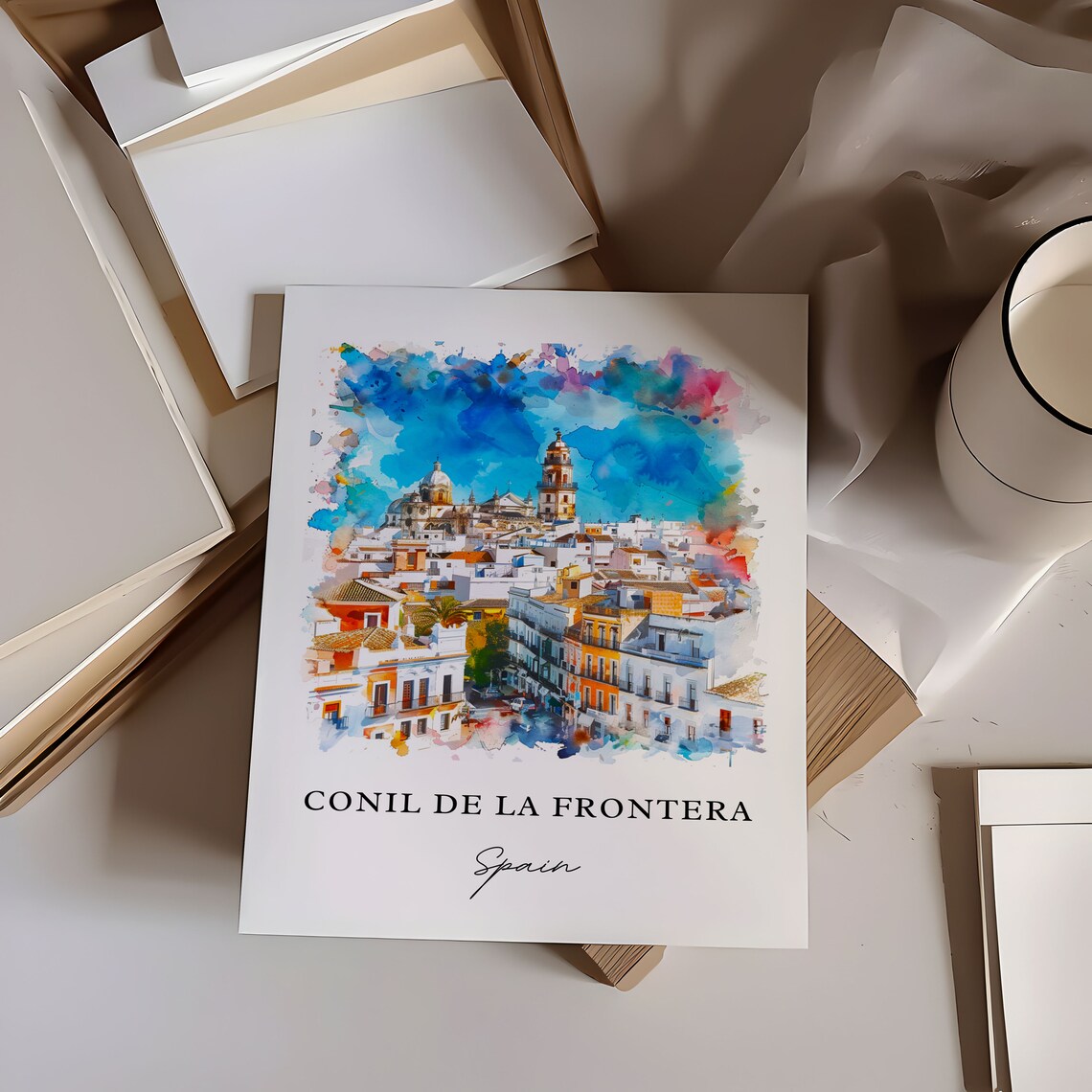 Conil de la Frontera Spain White Town Watercolor Travel Poster - Image 6