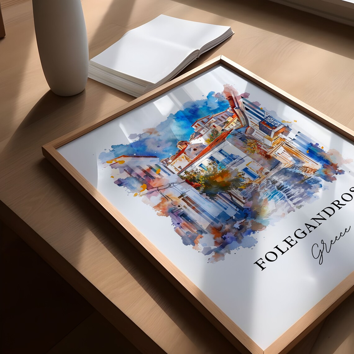 Folegandros Greece Whitewashed Island Street Watercolor Poster - Image 5