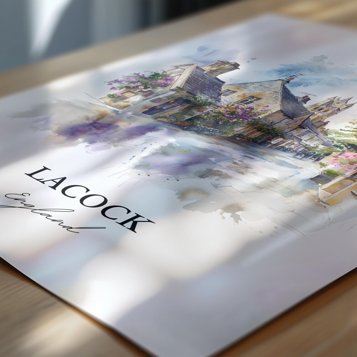 Lacock England Historic Village Street Watercolor Travel Poster - Image 6