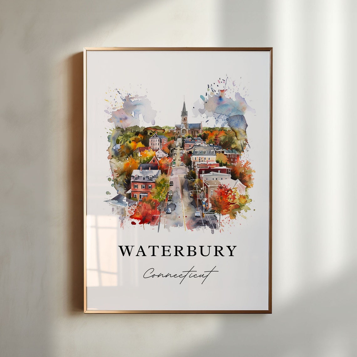 Waterbury Ct Wall Art Waterbury Print Waterbury Watercolor Art Waterbury Connecticut Gift Travel Print Travel Poster Housewarming Gift