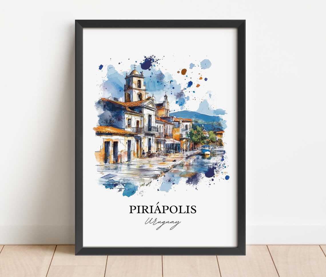 Piriápolis Uruguay Watercolor Waterfront Church Street Poster - Image 3