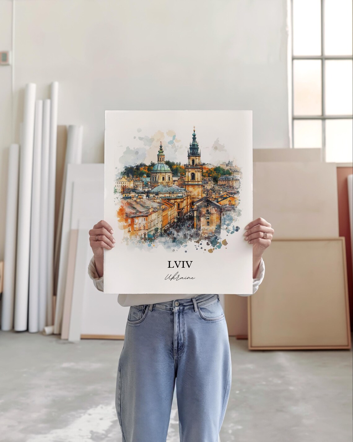Lviv Ukraine Old Town Church Towers Watercolor Europe Travel Poster - Image 4