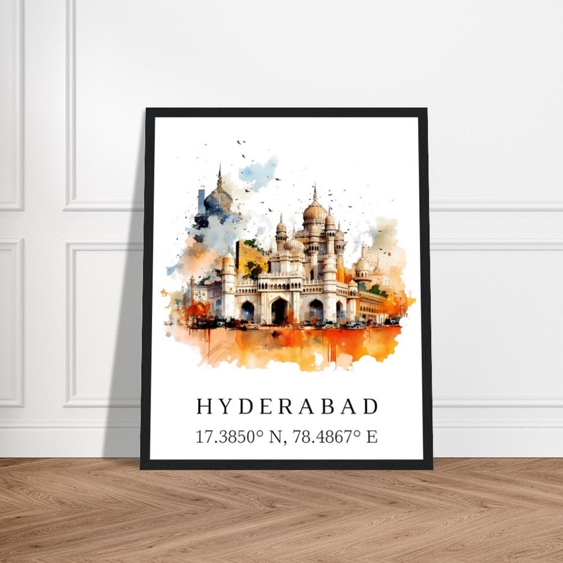 Hyderabad India Watercolor Domed Monument Coordinates Poster - Image 3