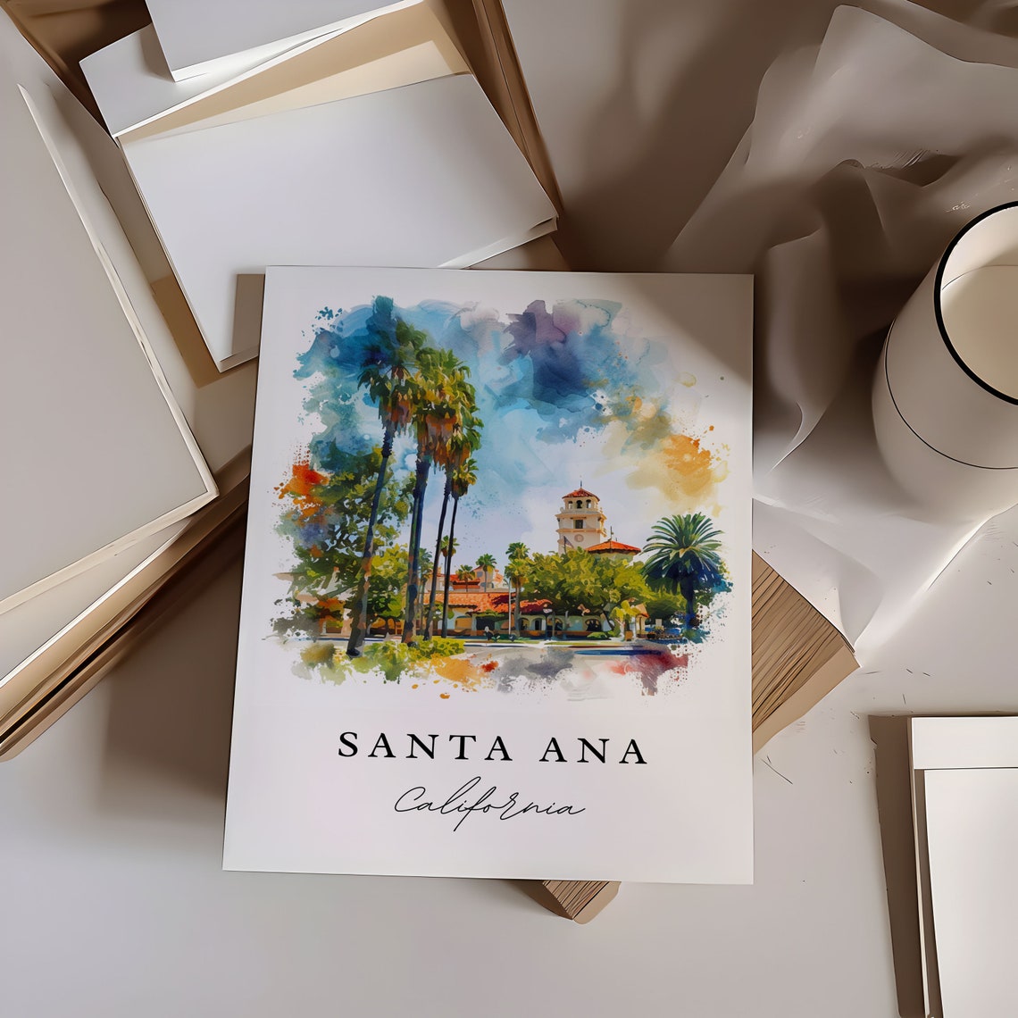 Santa Ana California Sunny Palm Trees Mission Bell Tower Poster - Image 5