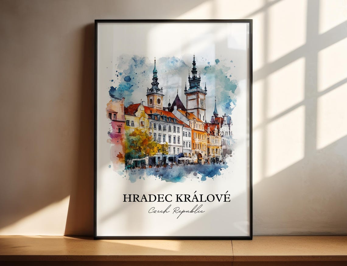 Hradec Kralove Czech Republic Watercolor Old Town Travel Poster