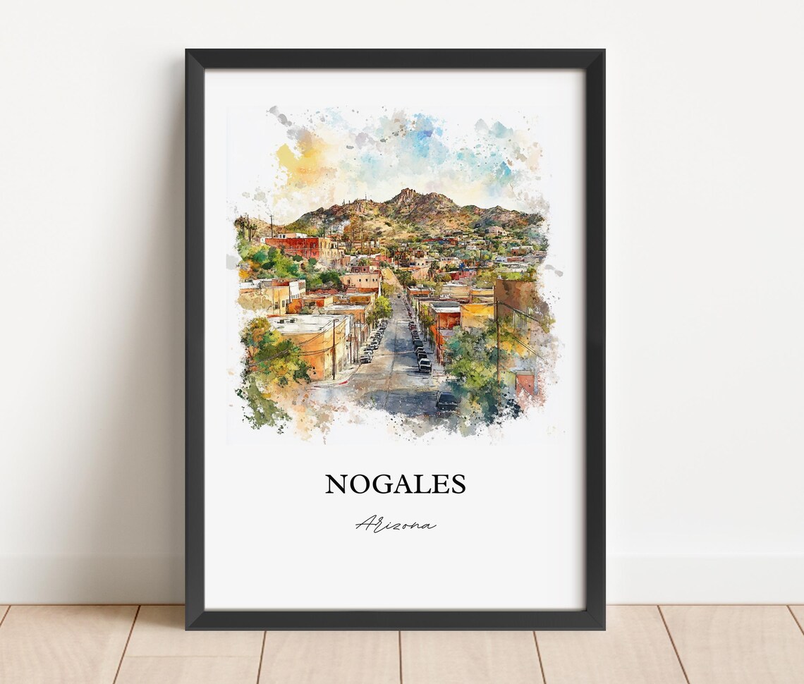 Nogales Arizona Historic Border Town Street Watercolor Travel Poster - Image 3