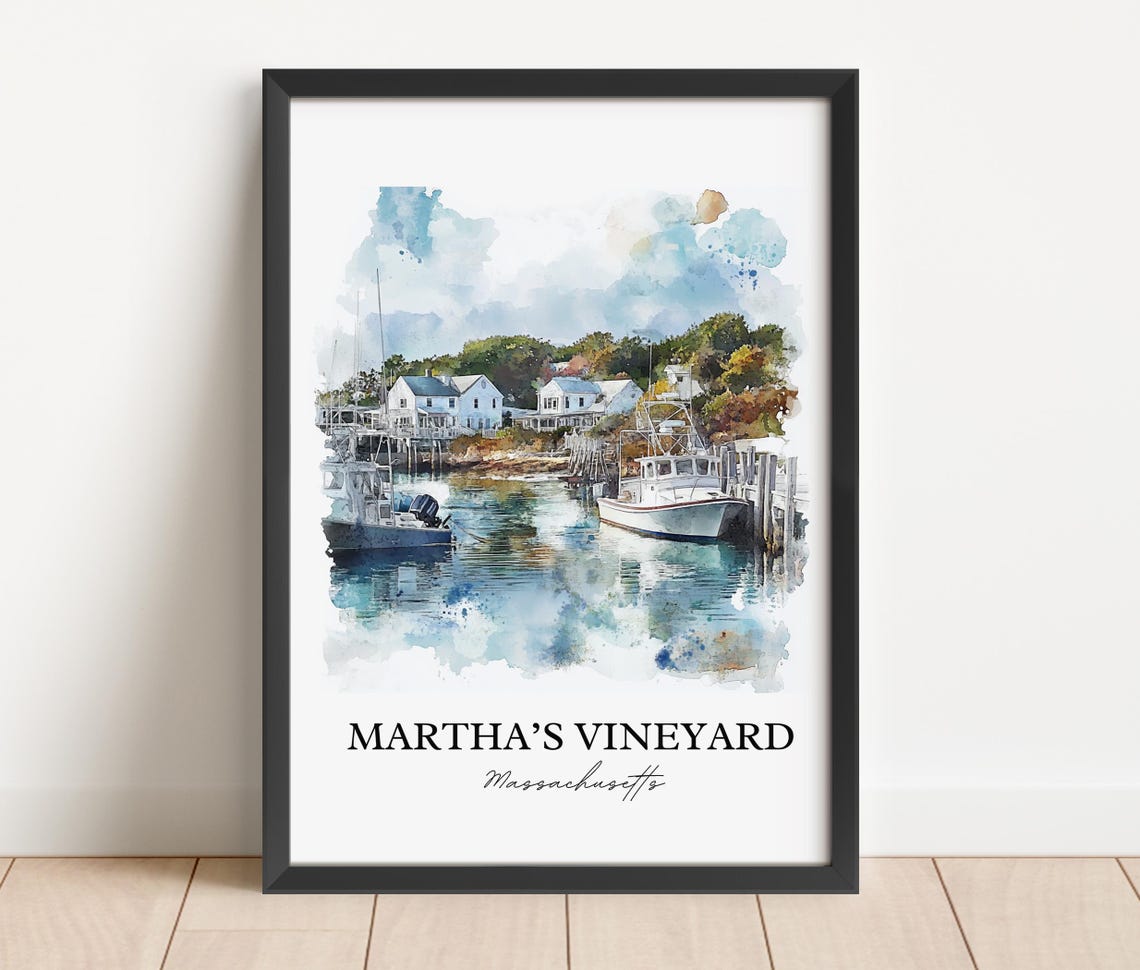 Martha's Vineyard Watercolor Fishing Boat Harbor Scene Poster - Image 3