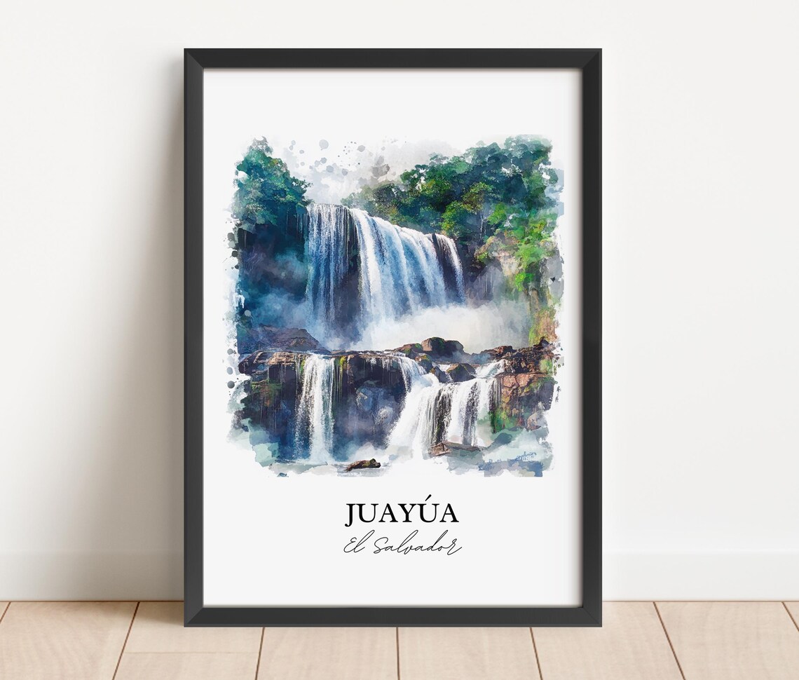 Juayua El Salvador Waterfall Jungle Cascades Watercolor Travel Poster - Image 6