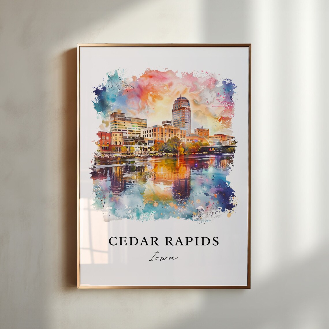 Cedar Rapids Iowa Watercolor Travel Poster