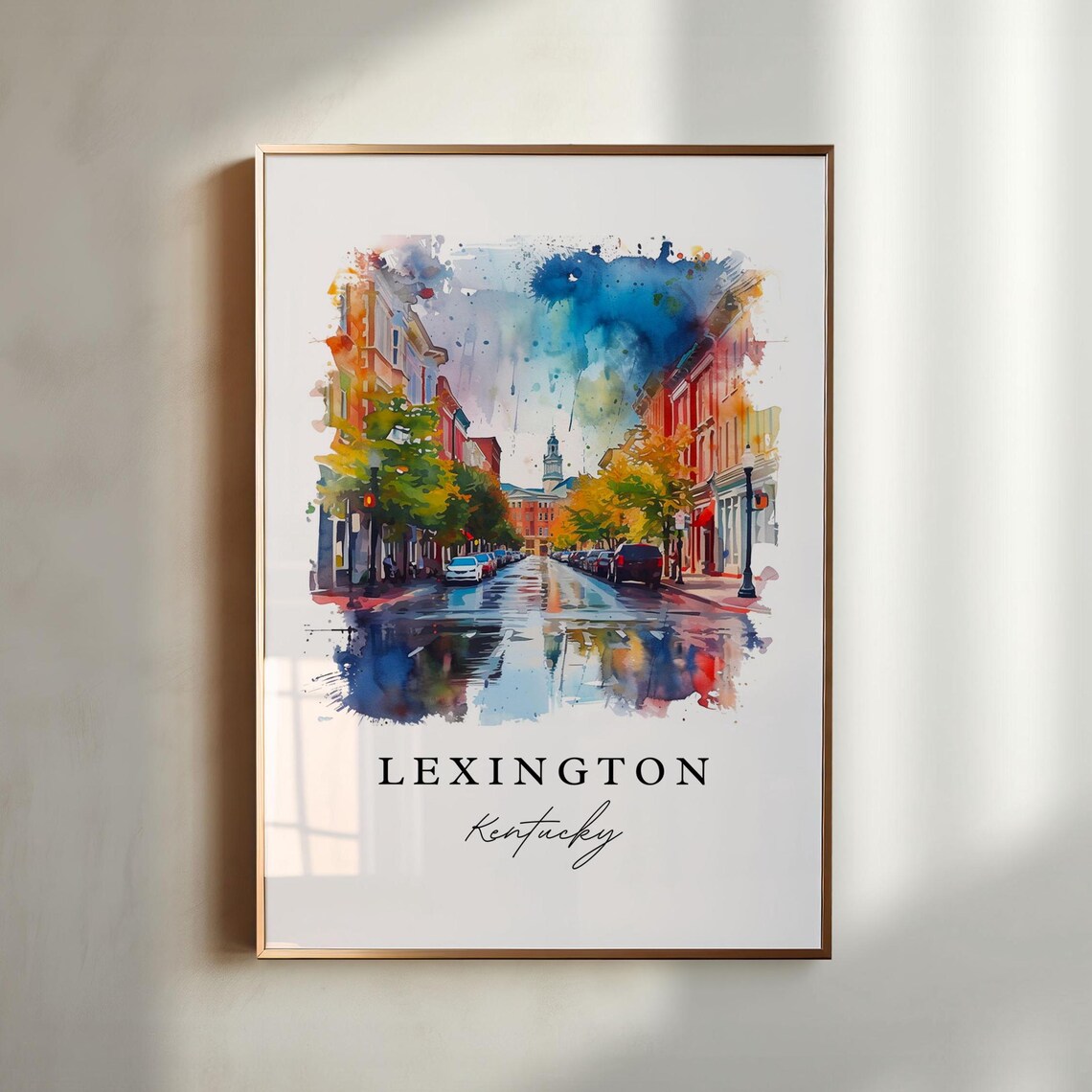 Lexington Kentucky Downtown Street Watercolor City Artwork Poster