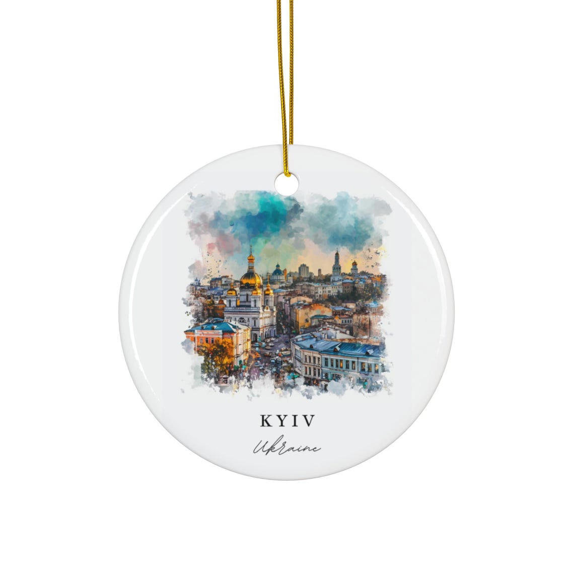 Kyiv Ukraine Golden Domed Cathedral Cityscape Watercolor Poster