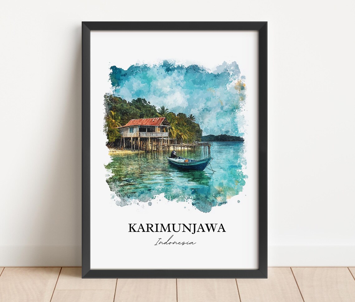 Karimunjawa Indonesia Watercolor Tropical Island Stilt House Poster - Image 2