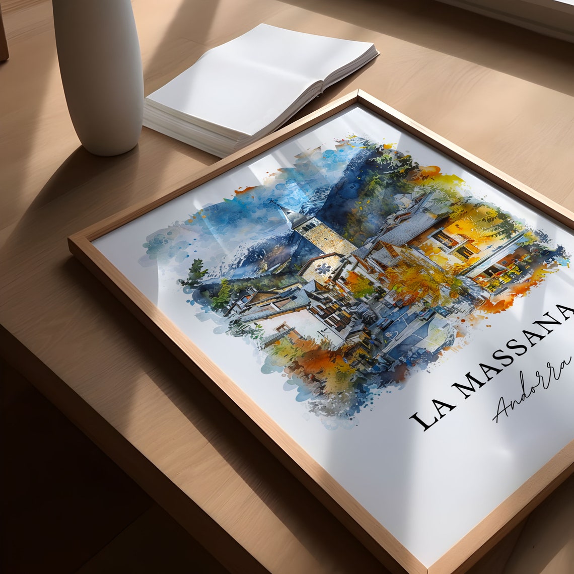 La Massana Andorra Alpine Village Mountain Watercolor Travel Poster - Image 5