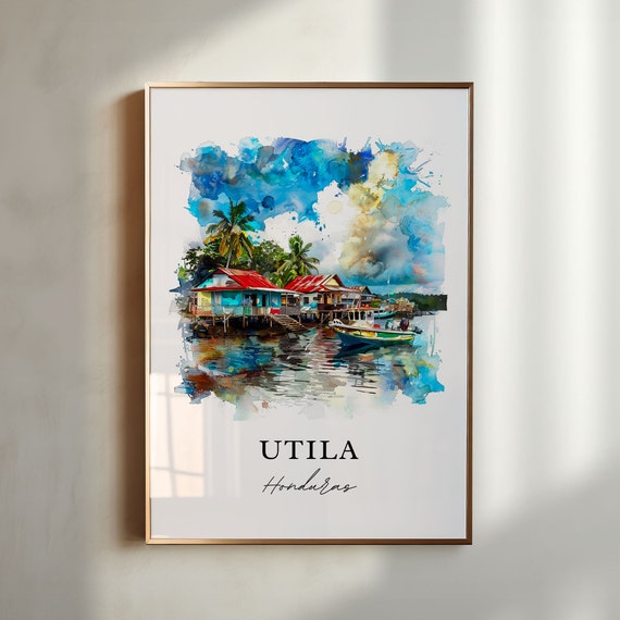 Utila Honduras Wall Art Utila Print Utila Watercolor Utila Honduras Gift Utila Travel Print Travel Poster Housewarming Gift