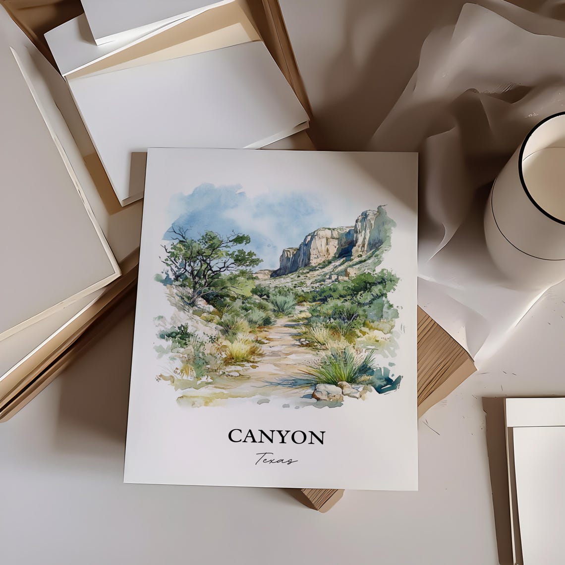 Canyon Texas Desert Trail Rocky Cliff Watercolor Travel Poster - Image 4