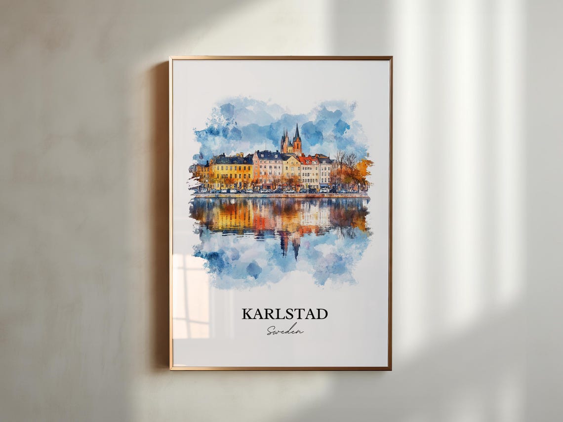 Karlstad Sweden Waterfront Reflection Watercolor Minimalist Poster - Image 5