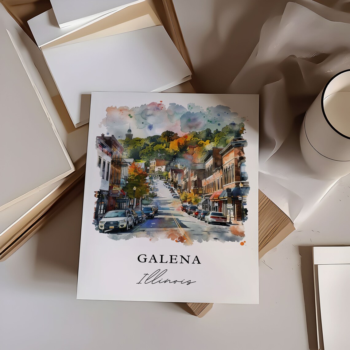 Galena Illinois Watercolor Main Street Autumn Buildings Poster - Image 6
