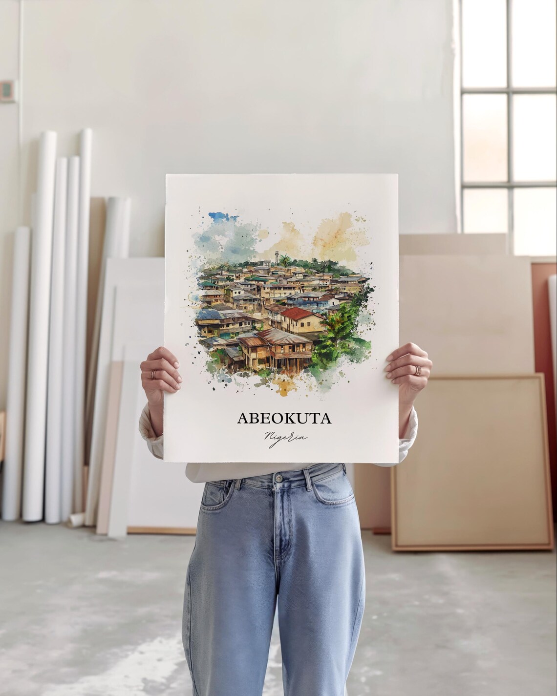 Abeokuta Nigeria Watercolor Hillside Town African Travel Poster - Image 4