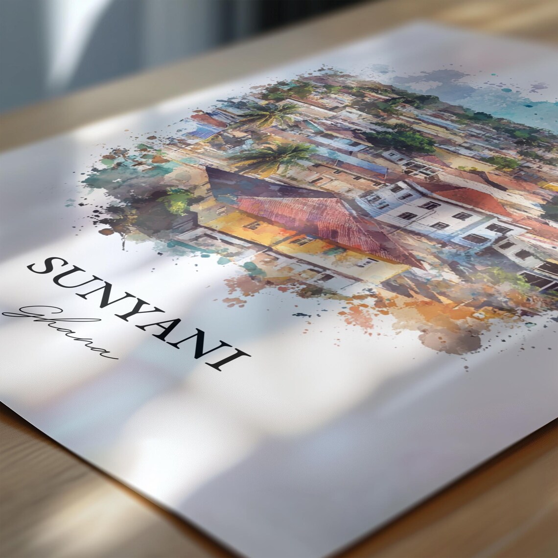 Sunyani Ghana Watercolor Cityscape Travel Souvenir Art Poster - Image 4