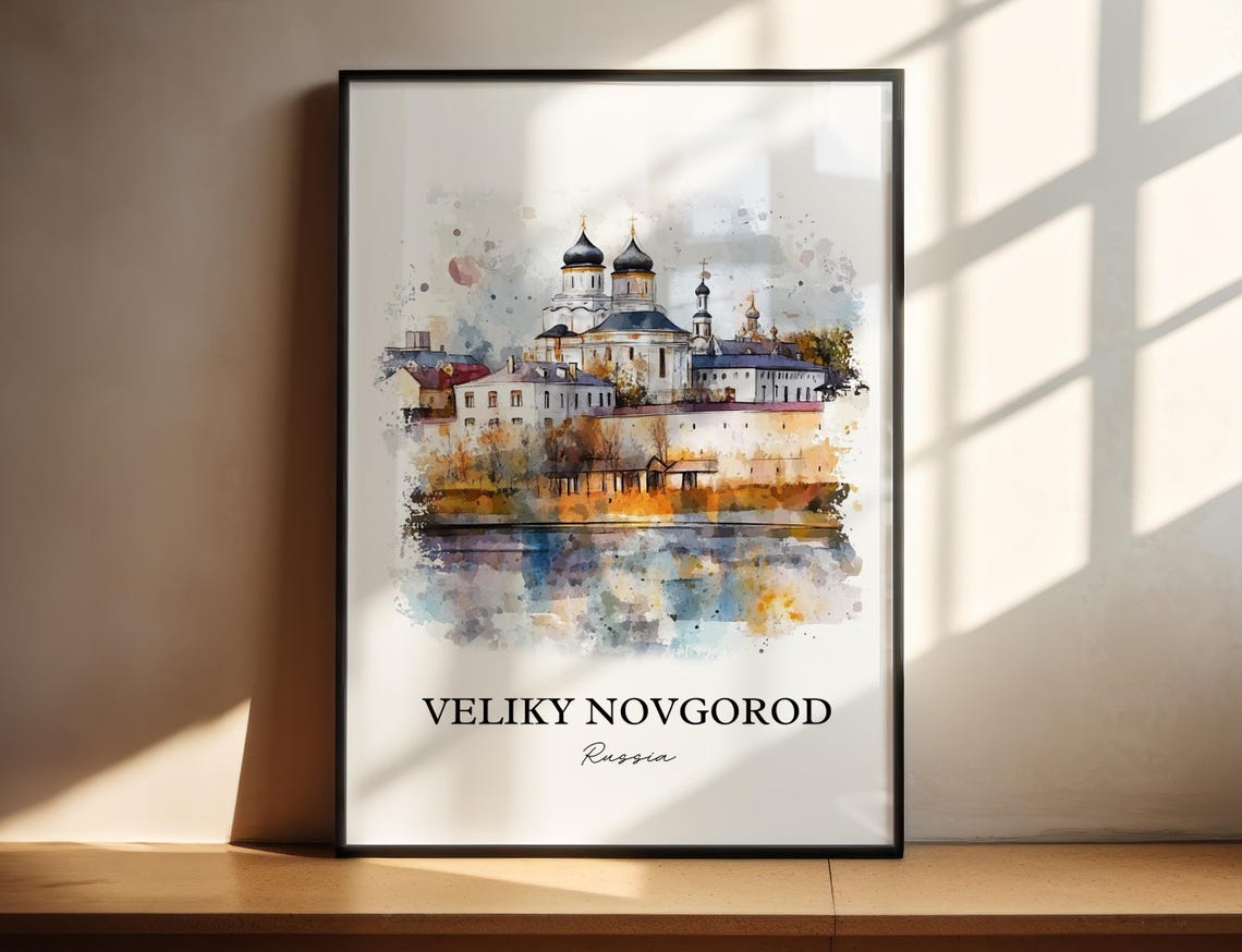Veliky Novgorod Russia Watercolor Onion Dome Monastery Poster