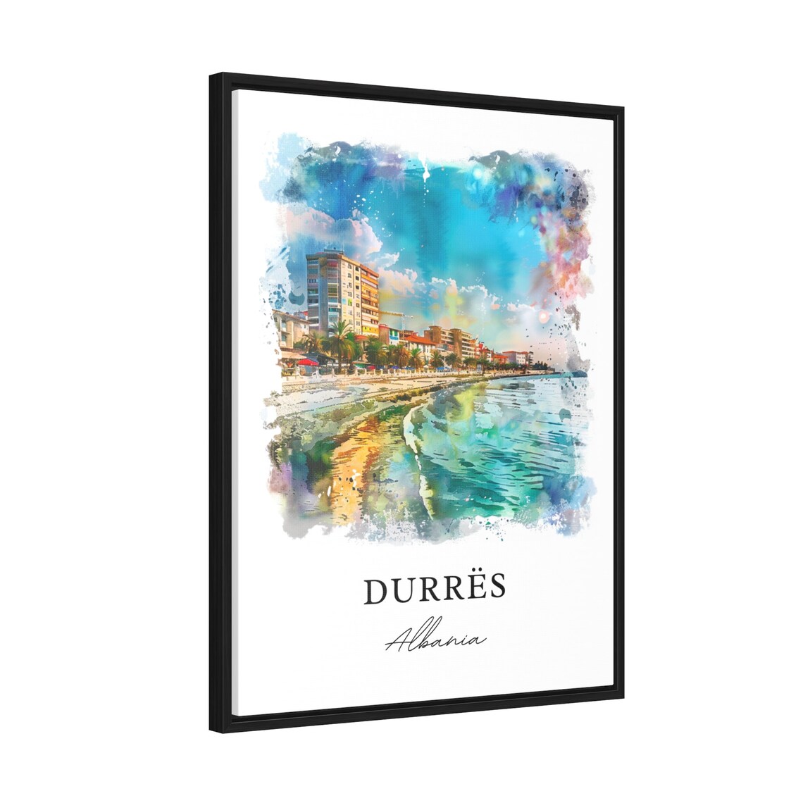 Durres Albania Watercolor Beach Promenade Sea View Travel Poster - Image 2